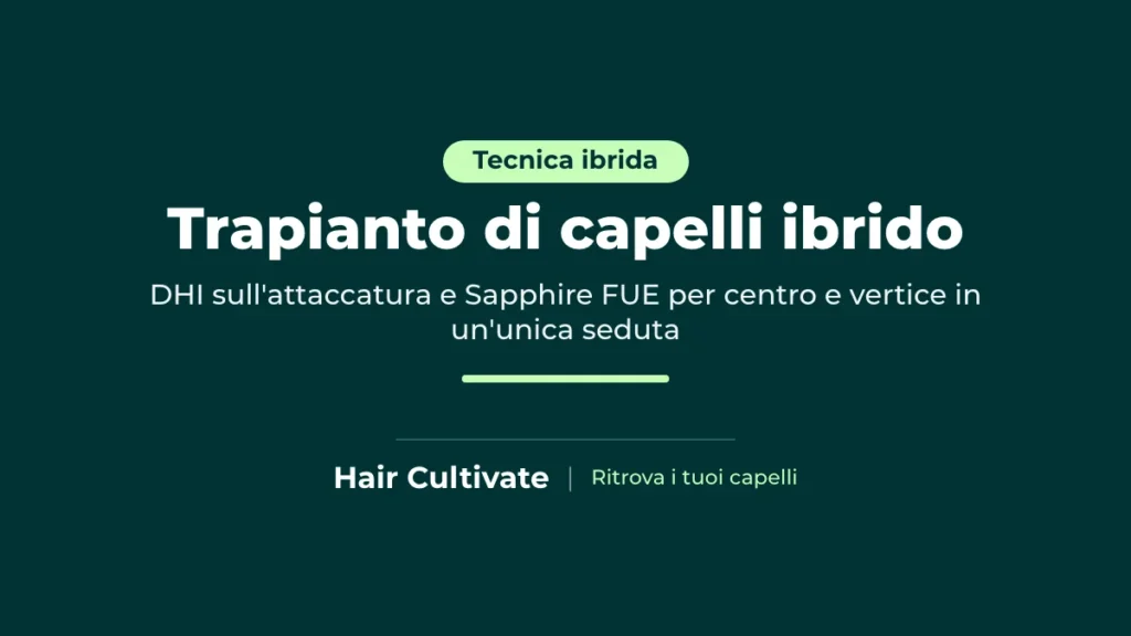 Trapianto di capelli ibrido con DHI sull'attaccatura e Sapphire FUE su centro e vertice