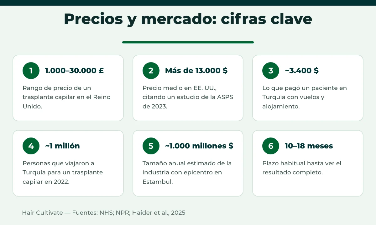Precio del trasplante capilar en Turquía frente al Reino Unido y EE. UU. y tamaño del mercado