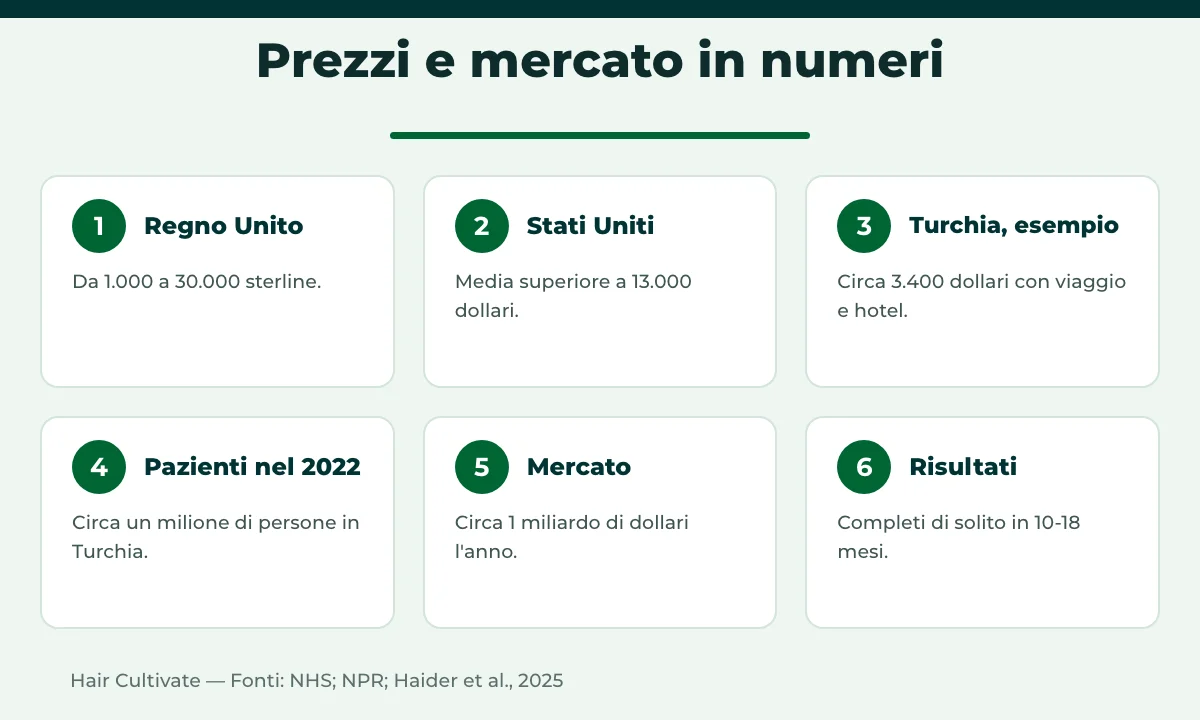 Costo trapianto di capelli in Turchia a confronto con Regno Unito e Stati Uniti