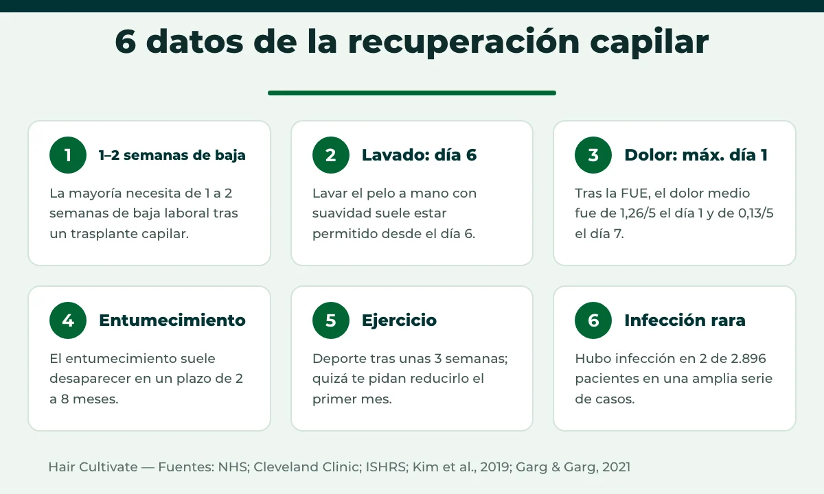 Datos de la recuperación del trasplante capilar: costras, caída, pelo nuevo y resultado final