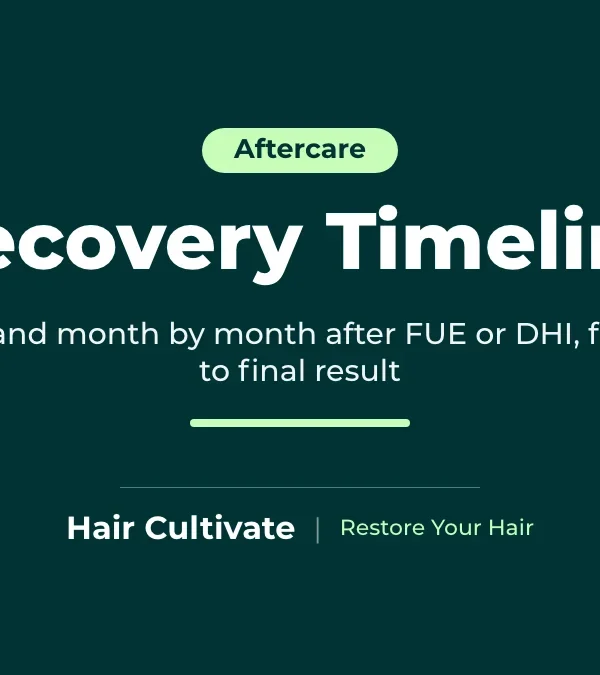Hair transplant recovery timeline after FUE and DHI, day by day and month by month