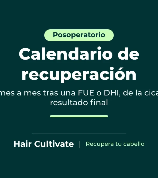 Calendario de la recuperación del trasplante capilar tras FUE y DHI, día a día y mes a mes