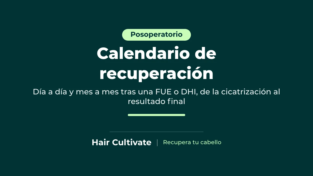 Calendario de la recuperación del trasplante capilar tras FUE y DHI, día a día y mes a mes