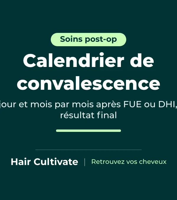 Convalescence après greffe de cheveux après FUE et DHI, jour par jour et mois par mois