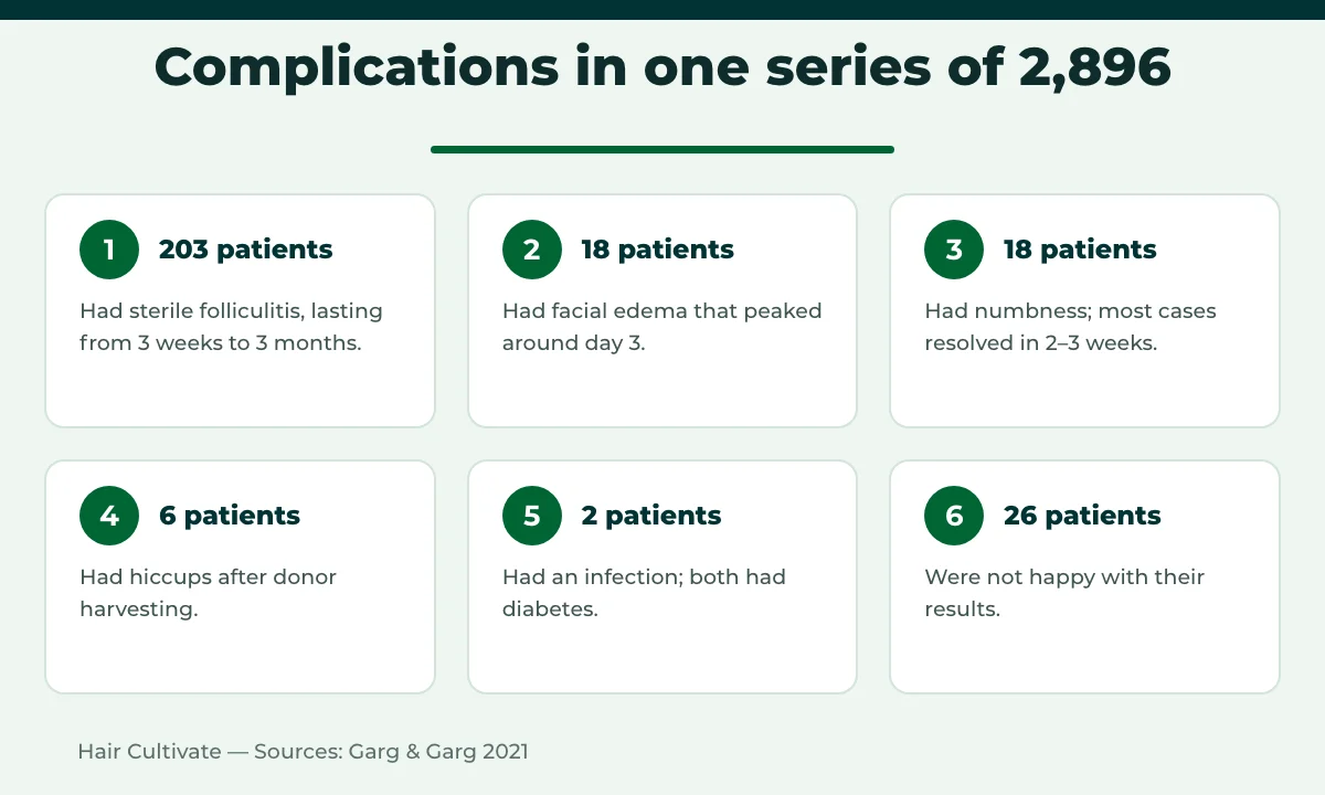 Numbers of hair transplant side effects in a series of 2,896 patients