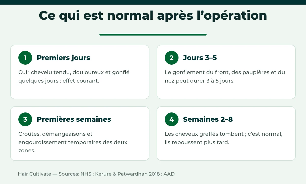 Chronologie des effets secondaires de la greffe de cheveux courants les premières semaines