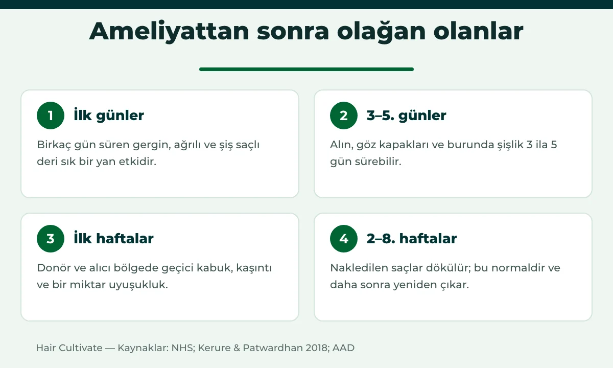 İlk haftalarda sık görülen saç ekimi yan etkileri zaman çizelgesi