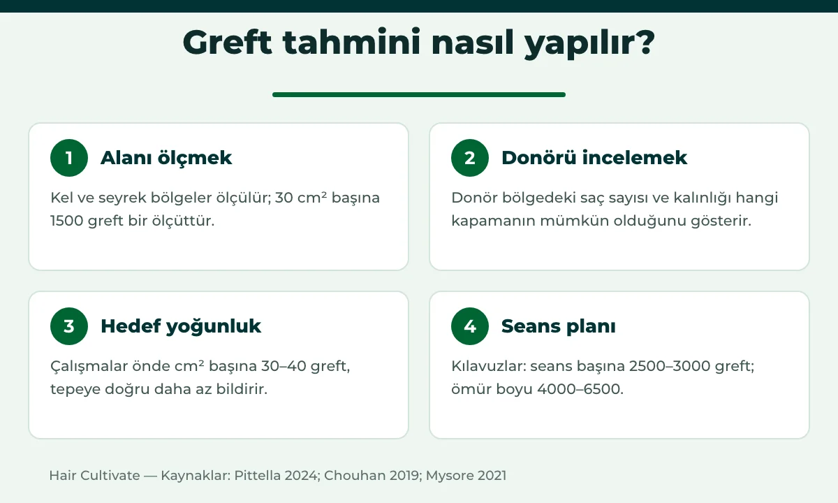 Cerrahın kaç greft gerekir sorusunu yanıtlamak için izlediği dört adım