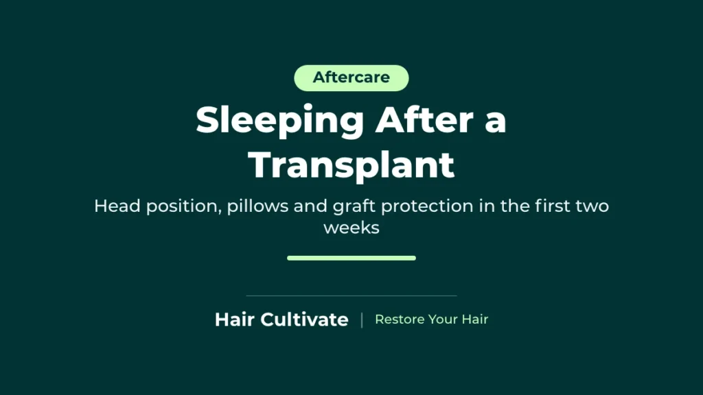 Man sleeping after hair transplant on his back with his head raised on pillows