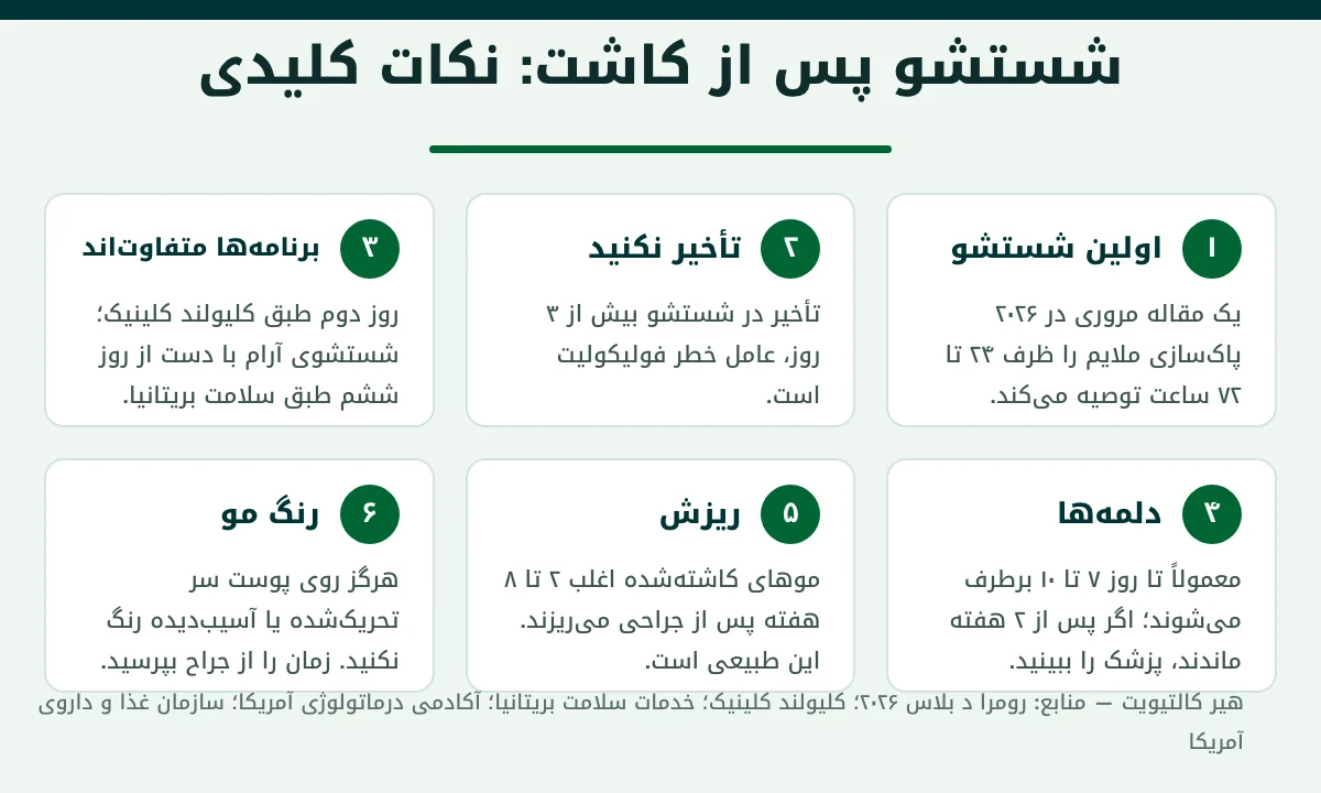 حقایق کلیدی و جدول زمانی شستشوی سر بعد از کاشت مو