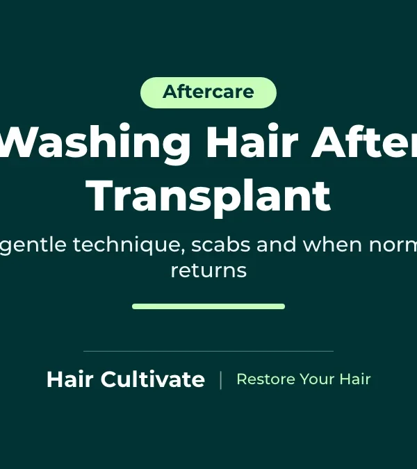 Patient gently washing hair after hair transplant with fingertips