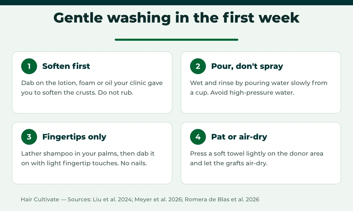 Washing hair after hair transplant: gentle step-by-step technique